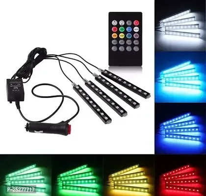 4X 9 Led For Rgb Car Interior Decorative Light Floor Atmosphere Strip Light Car Under Dash Interior Led Lighting Kit With Sounds Activated Wireless Ir Remote Control 6W, Multicolour-thumb0