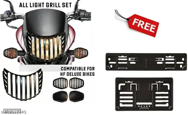 Sigma Accessories (Bike Headlight Grill Covers) Plastic Combo Grill Set Headlight Grill indicator Grill Tail Light Grill For Hero Splendor-thumb0