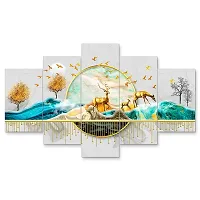 Classic Uv Coated Mdf Framed Nature Art 3D Religious Painting For Wall And Home Decor ( 75 Cm X 43 Cm ) - Set Of 5 Wall Painting, Multicolour-thumb1