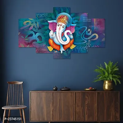 Classic Uv Coated Mdf Framed Ganesha 3D Religious Painting For Wall And Home Decor ( 75 Cm X 43 Cm ) - Set Of 5 Wall Painting, Multicolour-thumb0