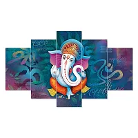 Classic Uv Coated Mdf Framed Ganesha 3D Religious Painting For Wall And Home Decor ( 75 Cm X 43 Cm ) - Set Of 5 Wall Painting, Multicolour-thumb1