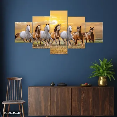 Classic Uv Coated Mdf Framed Horse 3D Religious Painting For Wall And Home Decor ( 75 Cm X 43 Cm ) - Set Of 5 Wall Painting, Multicolour-thumb0