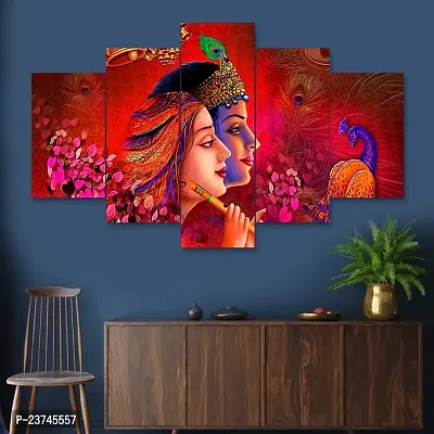 Classic Uv Coated Mdf Framed Radha Krishna  3D Religious Painting For Wall And Home Decor ( 125 Cm X 60 Cm ) - Set Of 5 Wall Painting, Multicolour-thumb0