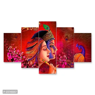 Classic Uv Coated Mdf Framed Radha Krishna  3D Religious Painting For Wall And Home Decor ( 125 Cm X 60 Cm ) - Set Of 5 Wall Painting, Multicolour-thumb2