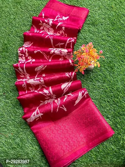 Elegant Red Cotton Printed Saree With Blouse Piece For Women