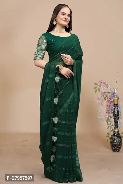 Elegant Georgette Embroidered Women Saree with Blouse piece-thumb0