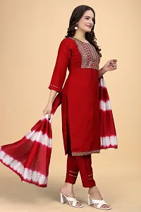 Stylish Red Rayon Embroidered Straight Kurta, Bottom and Dupatta Set For Women-thumb2