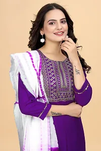 Stylish Purple Rayon Embroidered Straight Kurta, Bottom and Dupatta Set For Women-thumb1