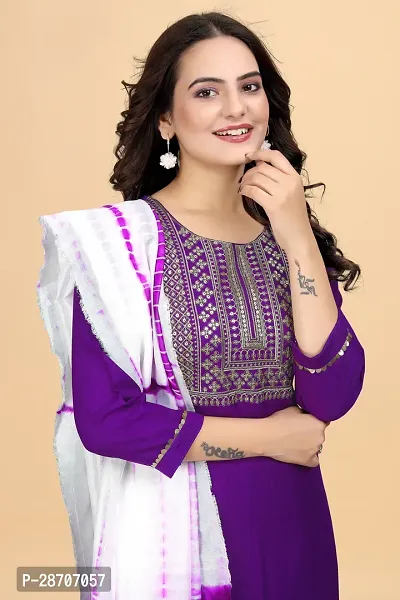 Stylish Purple Rayon Embroidered Straight Kurta, Bottom and Dupatta Set For Women-thumb2