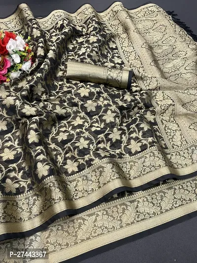 Elegant Black Organza Jacquard Bollywood Saree with Blouse piece-thumb0