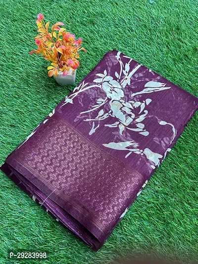 Elegant Magenta Cotton Printed Saree With Blouse Piece For Women