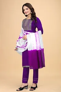 Stylish Purple Rayon Embroidered Straight Kurta, Bottom and Dupatta Set For Women-thumb3