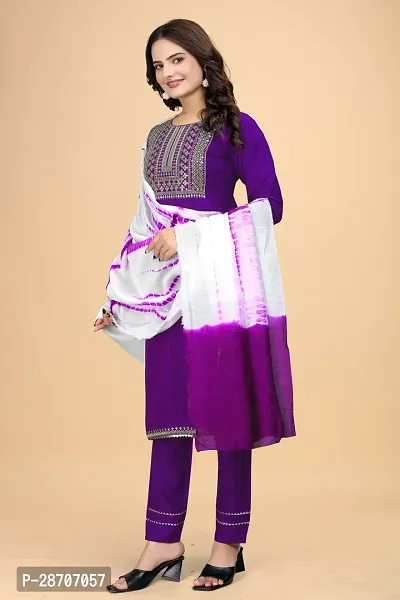 Stylish Purple Rayon Embroidered Straight Kurta, Bottom and Dupatta Set For Women-thumb4