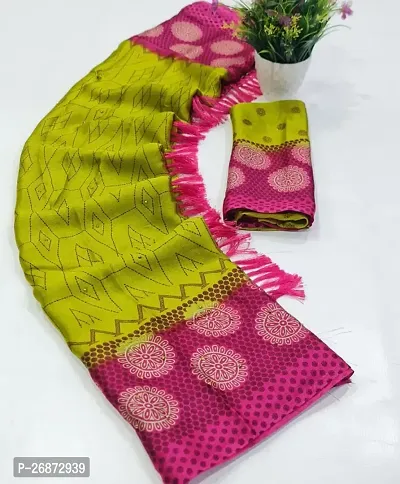 Beautiful Green Polyester Saree With Blouse Piece-thumb0