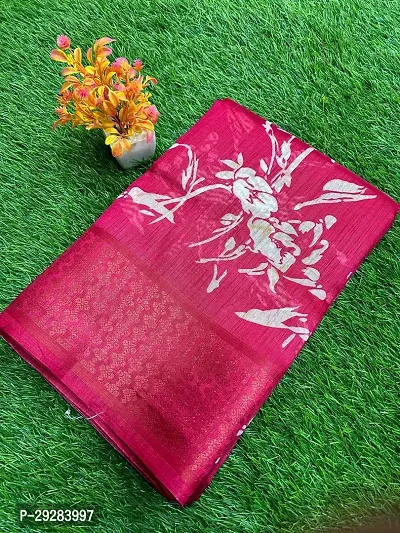 Elegant Red Cotton Printed Saree With Blouse Piece For Women