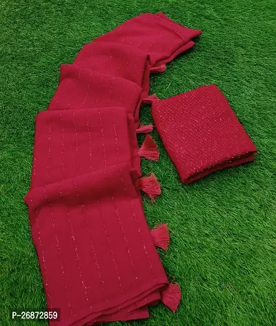 Beautiful Maroon Chiffon Saree With Blouse Piece-thumb0