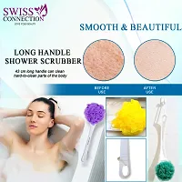 Swiss Connection Round Long Handle Loofah-Back Scrubber Sofy Nylon Mesh || Hair Towel Wrap Absorbent Towel Hair-Drying -Quick Drying Microfiber || Bathing Set - For Women (Multicolor) Pack of 3-thumb2