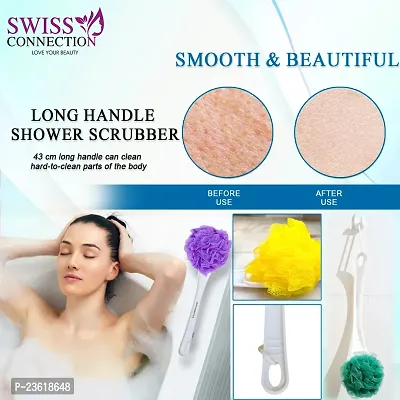 Swiss Connection Round Long Handle Loofah-Back Scrubber Sofy Nylon Mesh || Hair Towel Wrap Absorbent Towel Hair-Drying -Quick Drying Microfiber || Bathing Set - For Women (Multicolor) Pack of 3-thumb3