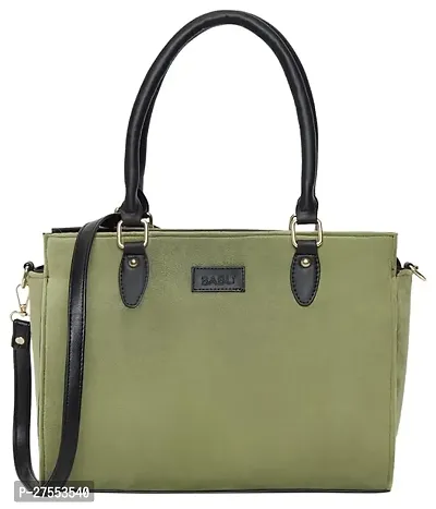 Stylish Green Artificial Leather Solid Hand Bags For Women