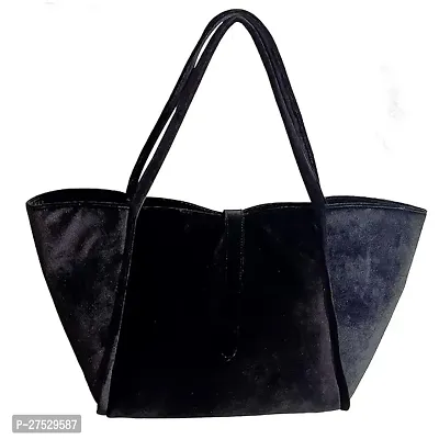 Stylish Black Artificial Leather Solid Handbags For Women