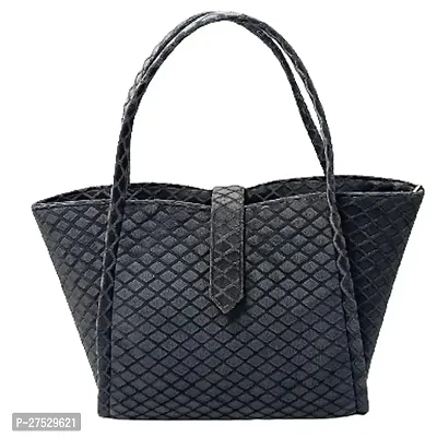 Stylish Black Artificial Leather Textured Handbags For Women