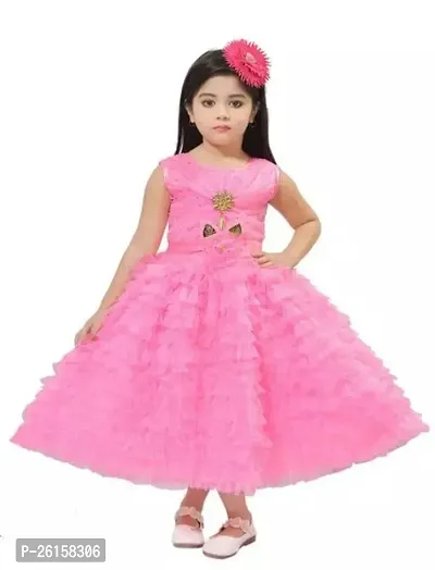 Fabulous Pink Cotton Blend Embroidered Frocks For Girls-thumb0