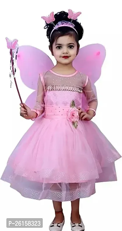 Fabulous Pink Cotton Blend Embroidered Frocks For Girls-thumb0