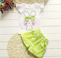 Stylish Green Cotton Printed Top With Bottom Set For Girl-thumb1