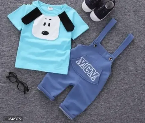 Trendy Cotton MGM Doggy Half T-Shirt Dungaree (Sky Blue and Blue)