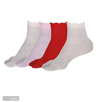 Thin Socks For Girls - Women Breathable Thumb Ankle Length Socks (Pack Of 4)-thumb0