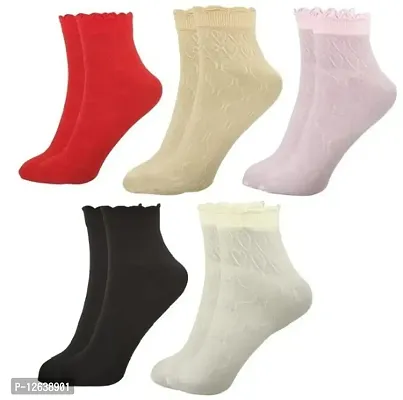 Women Breathable Thumb Ankle Length Socks (Pack Of 5)-thumb0