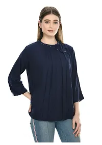 NONU Stylish Cotton Blend Round Neck Top for Women Blue-thumb3