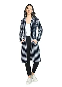 NONU Women's Black & White Striped Longline Shrug (Blue, M)-thumb2