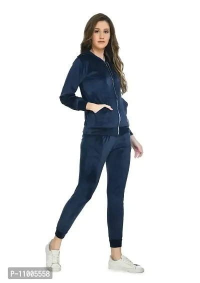 NONU Women's Velvet Track Suits/Regular fit track suit (navy Blue, L)-thumb5