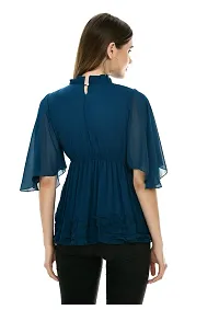Dee-Nayra Stylish Georgette Round Neck Top for Women Blue-thumb1