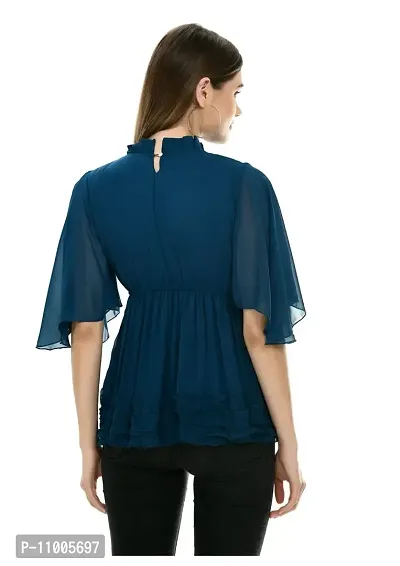 Dee-Nayra Stylish Georgette Round Neck Top for Women Blue-thumb2