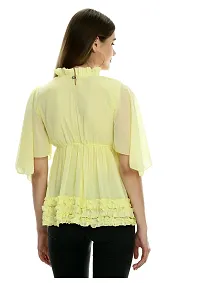 Dee-Nayra Stylish Georgette Round Neck Top for Women Yellow-thumb1