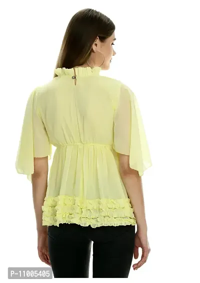 Dee-Nayra Stylish Georgette Round Neck Top for Women Yellow-thumb2