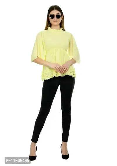 Dee-Nayra Stylish Georgette Round Neck Top for Women Yellow-thumb5