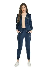 NONU Women's Velvet Track Suits/Regular fit track suit (navy Blue, L)-thumb2