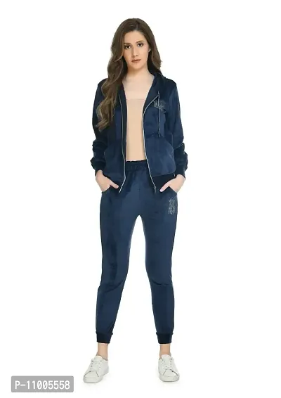 NONU Women's Velvet Track Suits/Regular fit track suit (navy Blue, L)-thumb3