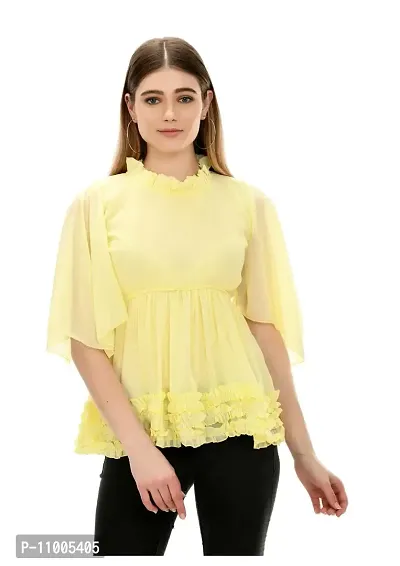 Dee-Nayra Stylish Georgette Round Neck Top for Women Yellow-thumb0