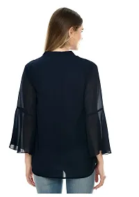 NONU Stylish Georgette Blend V-Neck Top for Women,Navy Blue-XXL-thumb1