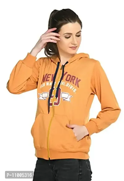 Women's Cotton Pull on Hooded Printed Sweatshirt, Mustard-thumb0