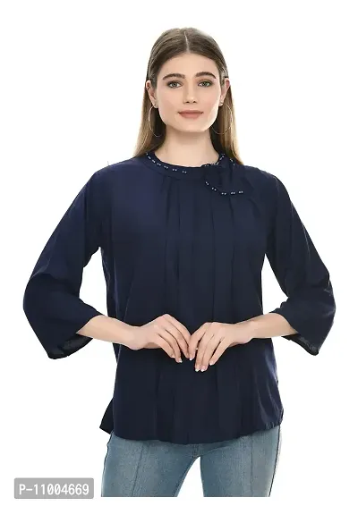 NONU Stylish Cotton Blend Round Neck Top for Women Blue-thumb1