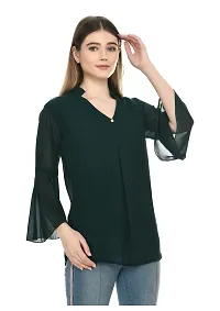 NONU Stylish Georgette Blend V-Neck Top for Women,Dark Green-XL-thumb3