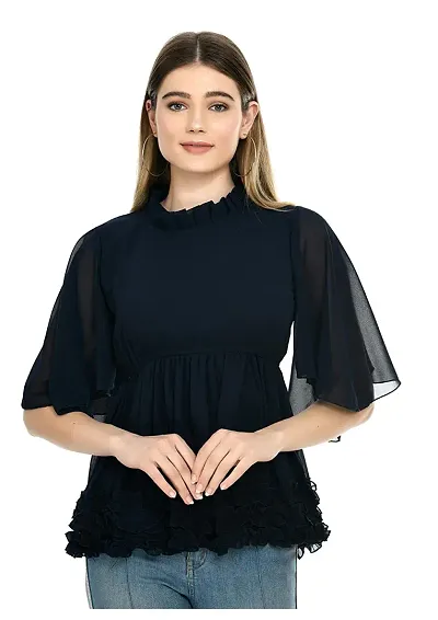 Dee-Nayra Stylish Georgette Round Neck Top for Women