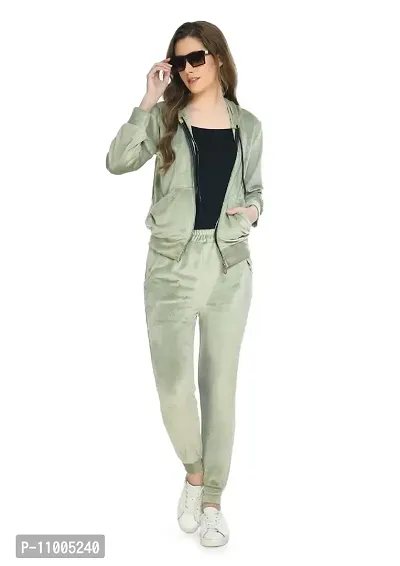NONU Women's Velvet Track Suits/Regular fit track suit (Light green, L)