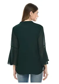 NONU Stylish Georgette Blend V-Neck Top for Women,Dark Green-XL-thumb1