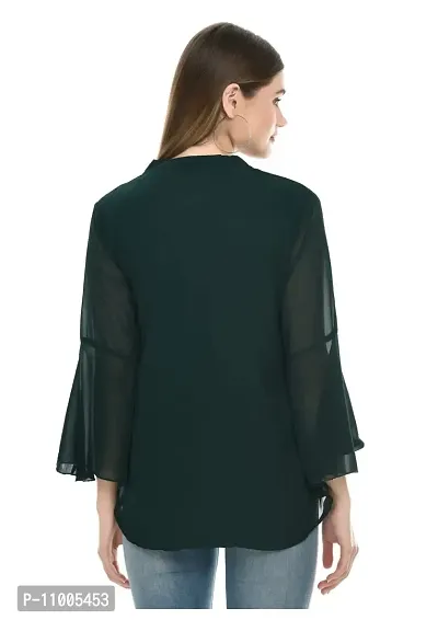 NONU Stylish Georgette Blend V-Neck Top for Women,Dark Green-XL-thumb2